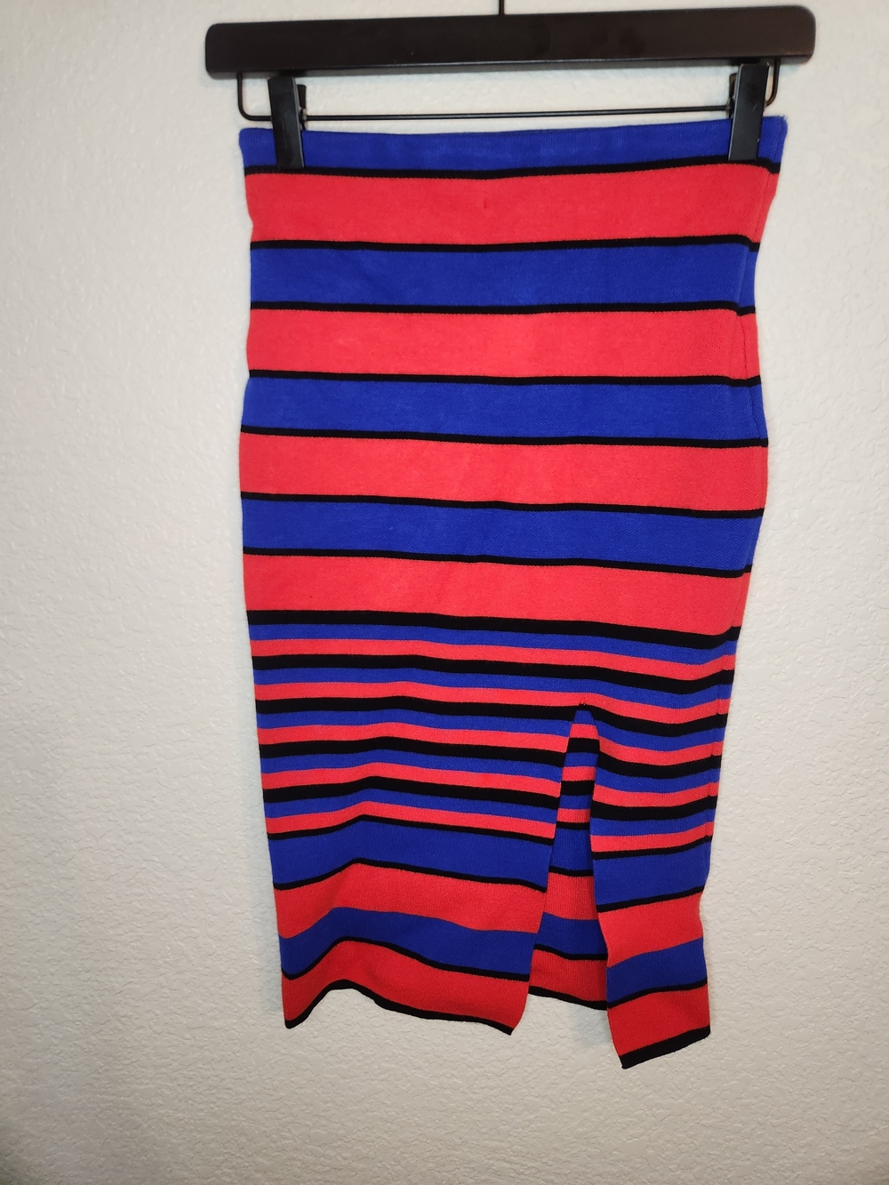 Lucy Paris Knit Pencil Midi Skirt Size red and blue striped skirt xs
